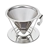 Reusable Pour Over Coffee Filter with Upgraded Cup Stand, Handle, and Extra Thick Stainless Steel - Portable Paperless Drip Coffee Maker Brews 1 to 4 Cups