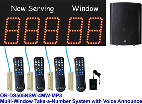 Alzatex Multi-Window Take-a-Number System Showing 3-Digit Ticket Number and 2-Digit Window Number with Voice Announce for Waiting Line Management