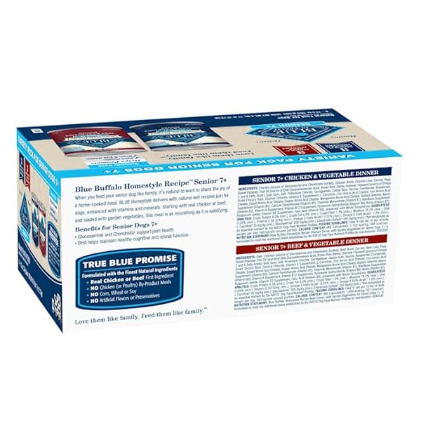 BLUE BUFFALO HOMESTYLE RECIPE BEEF DINNER AND CHICKEN DINNER SENIOR WET DOG FOOD VARIETY PACK 12.5 OZ. COUNT OF 6