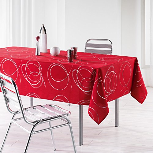 LHARMONIE DU DECOR 150 x 240 cm Argent Bully Printed Polyester Tablecloth, Rouge