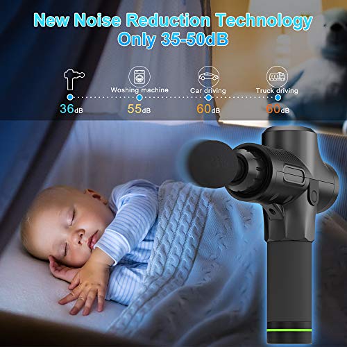 Massage Gun, 20 Speeds Adjustable Professional Handheld Deep Tissue Percussion Muscle Massager Quiet, 4 Heads Cordless Electric Massage Device for Pain Relief & Sports Relaxation (Black)