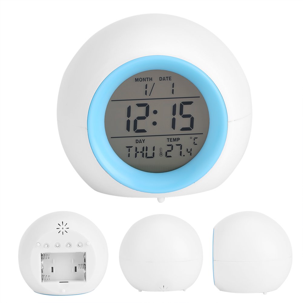 LED 7 Colors Change Alarm Clock for Kids Multifunctional Wake Up Light Digital Display Thermometer Timer With Snooze Function Bedroom Table Desk Decor