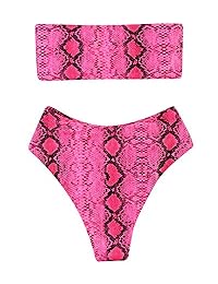 Bikini sin tirantes para dama con estampado de serpiente de cintura alta