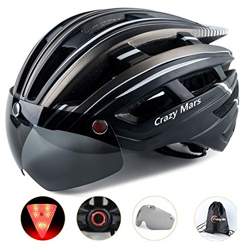 Crazy Mars Bike Bicycle Helmet - Cycling MTB BMX Helmet with Light and Magnatic Goggle Visor Men Women Adjustable - Thumbnail 6