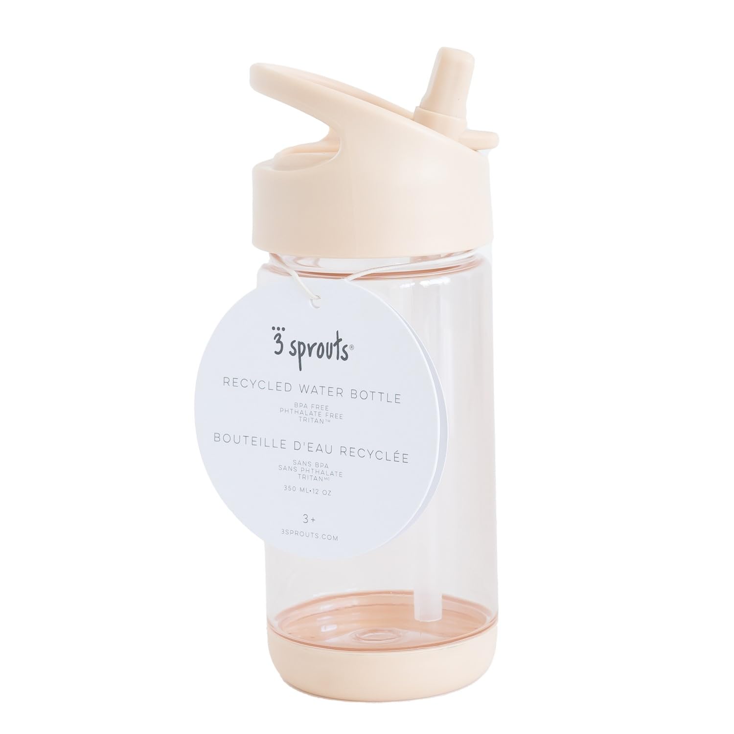 3 Sprouts Recycled Plastic Kids Water Bottle, Eco-Friendly Water Bottles for Kids with Straw, Leak-Proof, BPA Free, Lightweight Water Bottle for School, Sports, Modern Designs for Boys & Girls, Sand