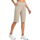 baleaf Womens Bermuda Long Shorts 14" Knee Length Capris High Waisted Athletic Shorts with Pockets Summer Stretch Loose