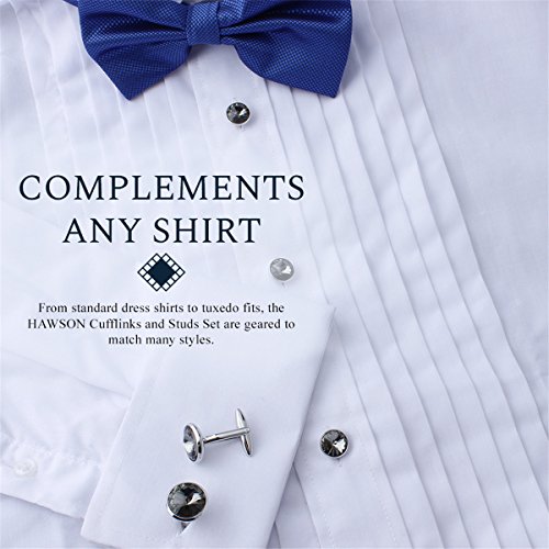 HAWSON Cufflink and Studs Tuxedo Set Silver Color with Swarovski Crystals in Jet Hematite, Dark