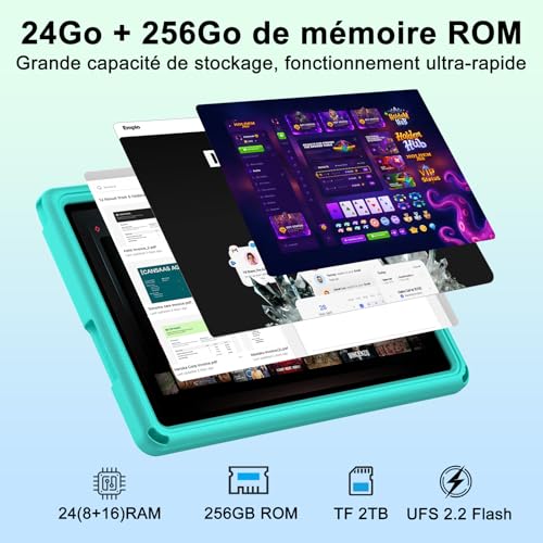 2026 Android 15 Tablet with EVA Silicone Protective Case, 24GB+256GB/2TB, 11-inch Octa-Core Tablet, Gemini AI/Widevine L1, 8000mAh, 13MP+5MP, Metal Case, Big Kids Tablet-Green