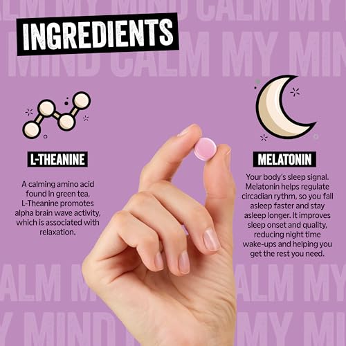 Energy Bird Sleep Aid Chewable Tablets with L-Theanine & Melatonin | Sleep Supplements for Adults | Relaxation Support Formula, Vegan, Blackberry Vanilla Flavour, 60 Count