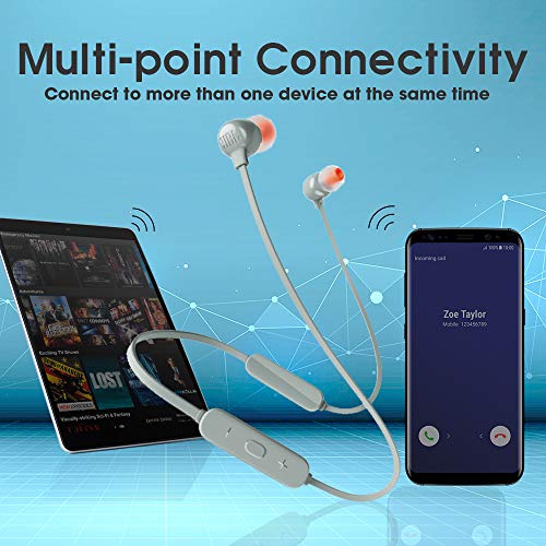 JBL Tune 115BT in-Ear Wireless Headphones with Deep Bass, 8-Hour Battery Life and Quick Charging (Grey)