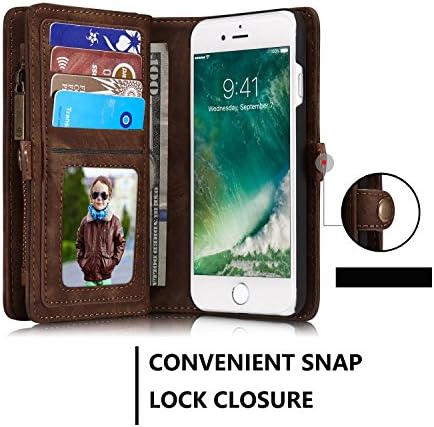 EKINHUI CaseMe Ultimate Functional All-In-One Handmade TRIFOLD LEATHER Removable IPhone Wallet Elegant Finish Case Cover For IPhone 7 IPhone 8 ( Color : Coffe )