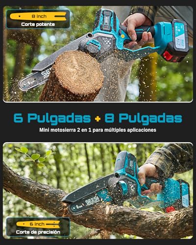 SEESII 6 & 8 Inch Chainsaw Battery, 1000W Brushless, Mini Chainsaw with 2*4000mAh Battery, Electric Saw for Pruning with Automatic Lubrication, Chainsaws Small Trees and Cutting Wood