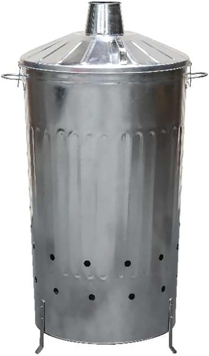 Simpa 180L XXL Galvanised Metal Incinerator with Locking Lid 107cm H
