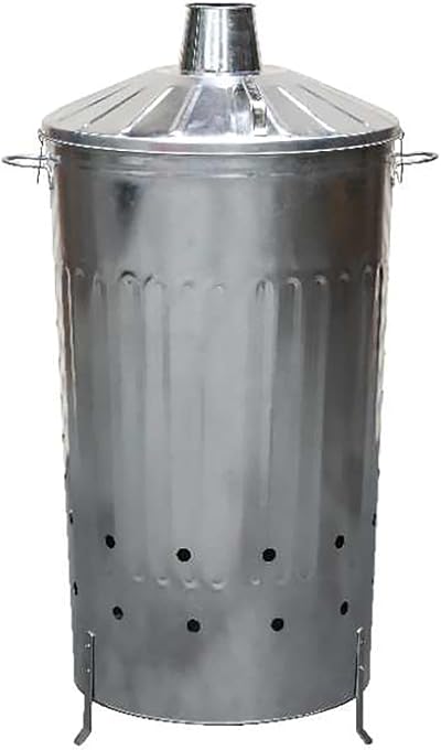 Simpa 180L XXL Galvanised Metal Incinerator with Locking Lid 107cm H