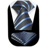HISDERN Mens Tie Striped Ties and Handkerchief Set Business Formal Woven Pocket Square Wedding College Stripe Necktie