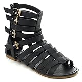 Glamourous Nana-503 Women's Multi Strappy Buckle Back Zip Flat Gladiator Sandals