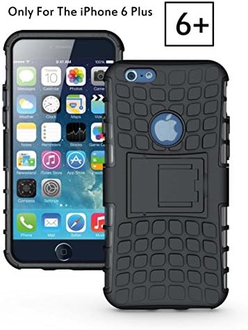 Kingo iPhone 6/6s Plus Case Rugged Heavy Duty Dual Layer with Kickstand (Black)