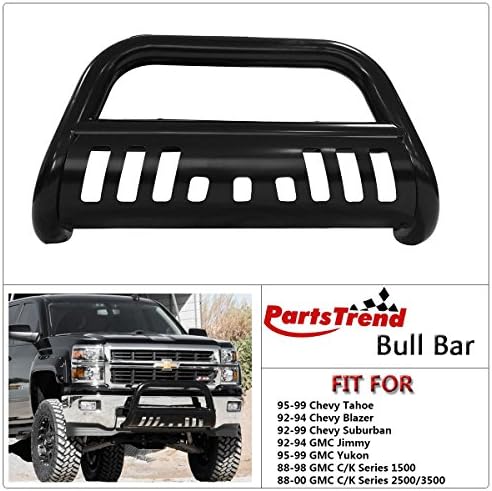 PartsTrend Bull Bar Black Front Bumper Guard Fit for 88-00 Gmc C/K 1500/2500/3500 Grill Grille Guard