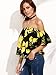 Floerns Women's Casual Print Off Shoulder Flare Sleeve Top Loose Blouse Black M