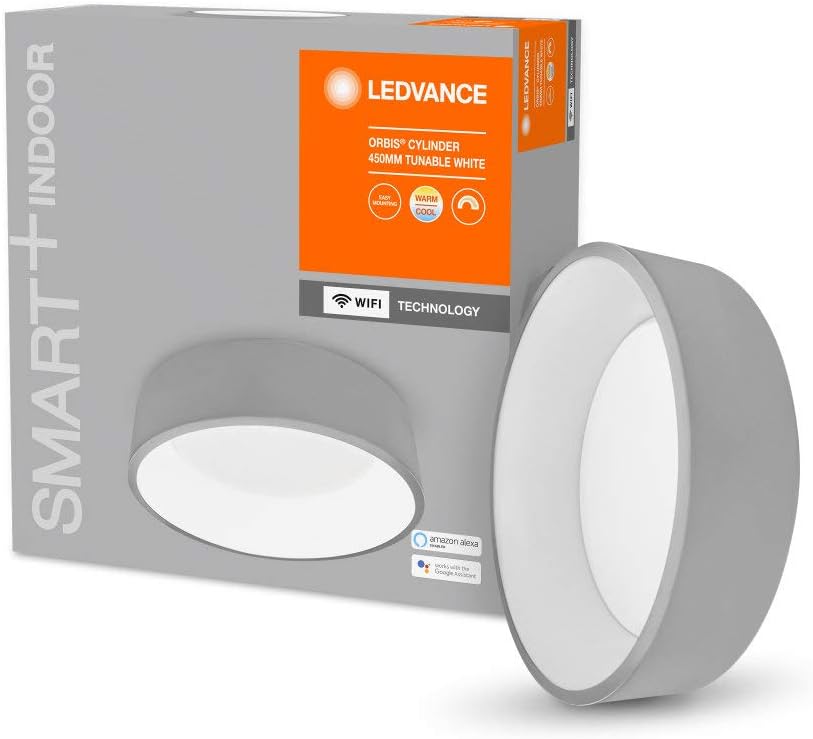 LEDVANCE Smart LEDWall and Ceiling Luminaire for Indoor Use with WiFi Technology Tunable White (3000K-6500K), Gray, 450 mm