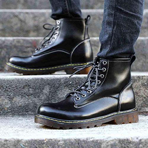 kaifongfu Men Boots PU Leather Winter Waterproof Ankle Boots Shoes(Black,43)