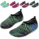 L-RUN Children Water Shoes Breathable Water Exercise Shoes Strip Green US 2.5-3.5=EU 34-35