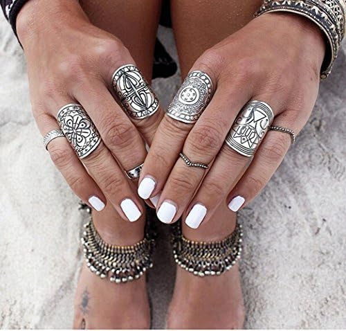 17mm New Bohemia Vintage Unique Carving Tibetan Silver Plated Ring Set 4pcs/set
