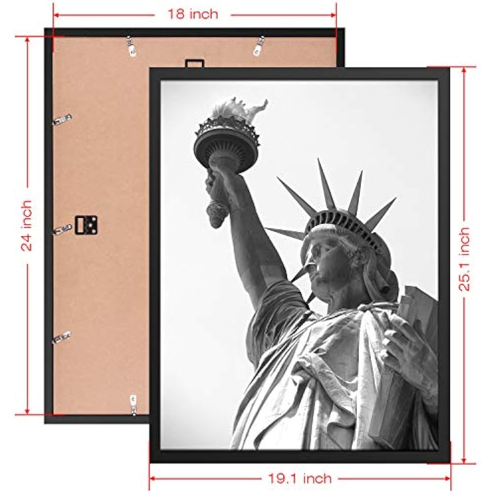  Tempered Glass 18x24 Poster Frame, Black Wood Photo Picture Set Of