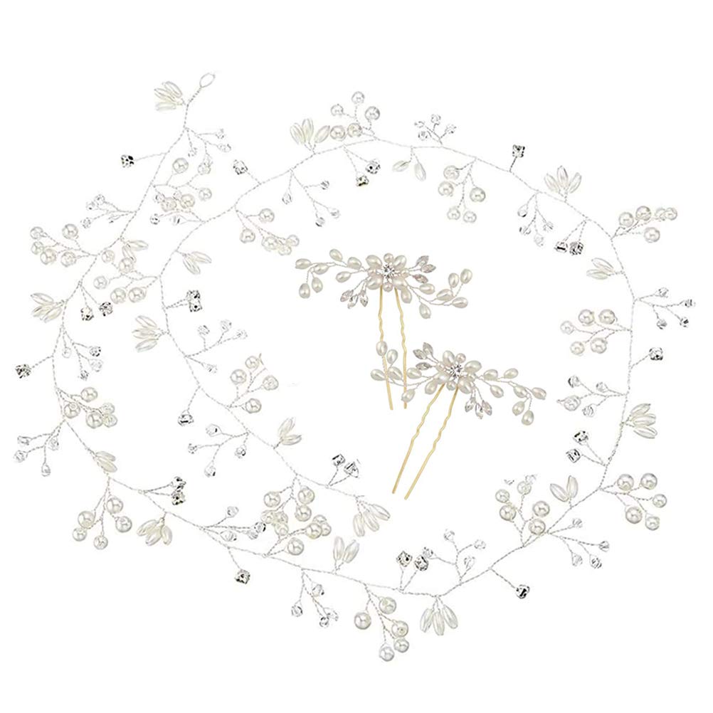 Bridal Wedding Headband 3PCS Crystal Hair Vine Headdress Sliver Pearl Hair Band Vintage Style for Women Girl On Wedding Party Or Casual