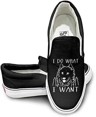 I Do What I Want Samoyed Canvas Slip On Sneaker Comfortable Low Top Style Casual Trainers Unisex All Season Canvas Loafers Shoes For Men And Women Black 41