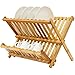 Bamboo Folding Dish Rack, Natural Bamboo [100% Organic] 2-Tier Collapsible Dish Drying Rack; Kitchen Utensil Holder; Wooden Dish Drainer for Dish/ Plate/ Bowl/ Cup/ Pot Lid