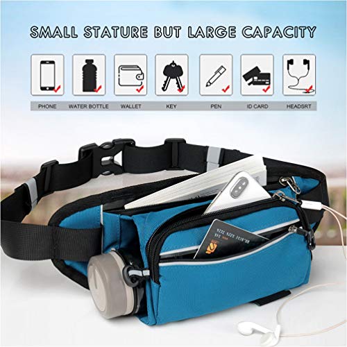 Reflective Run Running Pouch Belt Belts Bag Mens Gym Fanny Waist Pack Packs Waterproof Jogging Phone Workout Small Bags to Exercise Water Holder Light For Hiking Men Accessories Women Iphone Lake Blue