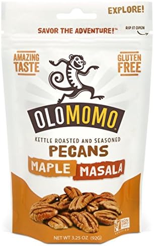 OLOMOMO Maple Pecans with Garam Masala Spice Blend: Kettle-roasted, Vegan, Gluten Free, Non-GMO, Healthy Snack packs