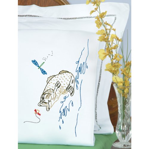 Jack Dempsey Stamped Pillowcases W/White Perle Edge 2/Pkg-Fish