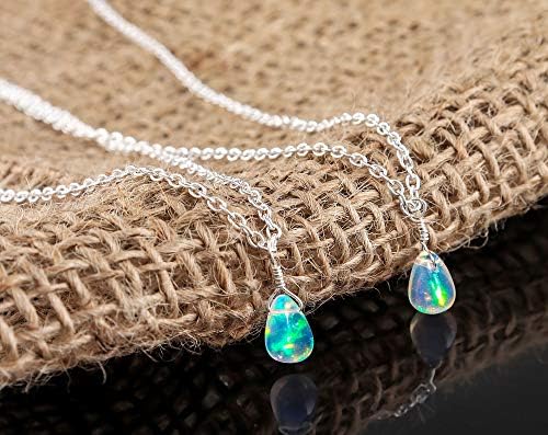 JaguarBeads Ethiopian Opal Crystal Pendant Necklace Natural Teardrop Bead Gemstone Handmade Dainty Jewelry Good Luck Stone October Birthstone 925 Sterling Silver Chain 18" - Gift for Best Friends