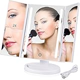 VIBELITE Vanity Makeup Mirror Trifold 24 Led Lighted with Touch Screen, 1x/2x/3x Magnification and Usb Charging, 180° Adjustable Stand for Countertop Cosmetic Makeup