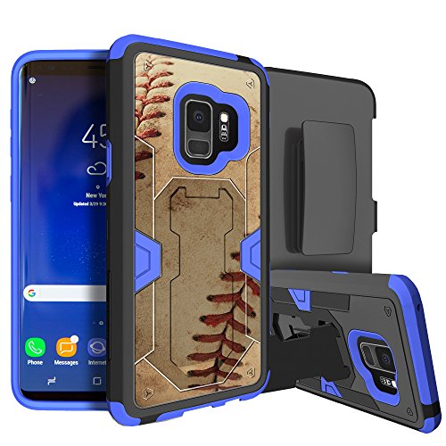MINITURTLE Case Compatible w/ Clip Case for Samsung Galaxy S9 Case w/ Stand [MAX DEFENSE BLUE SERIES for Galaxy S9 SMG960] Hybrid Shell & Silicone Case for Galaxy S9 w/ Clip 02 Baseball