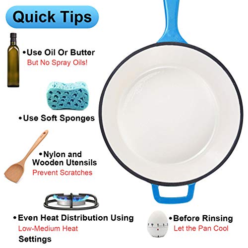 Enameled 2-In-1 Cast Iron Multi-Cooker - Heavy Duty 3.2 Quart Skillet and Lid Set, Versatile Healthy Design, Non-Stick Kitchen Cookware, Use As Dutch Oven Frying Pan (Blue)