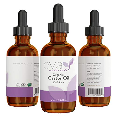 Eva Naturals Organic Castor Oil (2oz) - Promotes Hair, Eyebrow and Lash Growth - Diminishes Wrinkles and Signs of Aging - Hydrates and Nourishes Skin - 100% Pure and USP Grade - Premium Quality