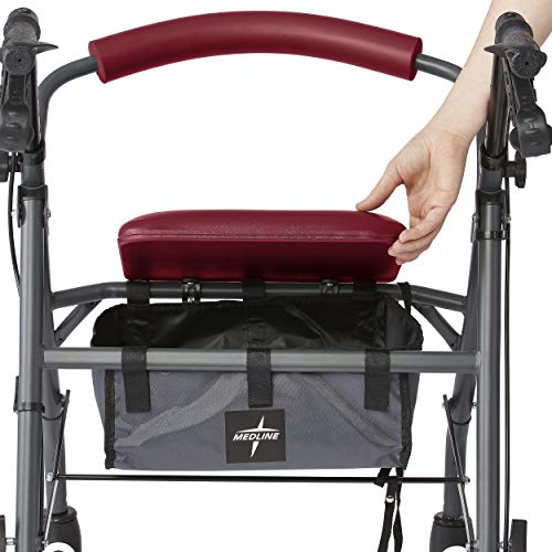Medline Rollator Walker with Seat and Wheels 6 inch Wheels, Red Pricepulse
