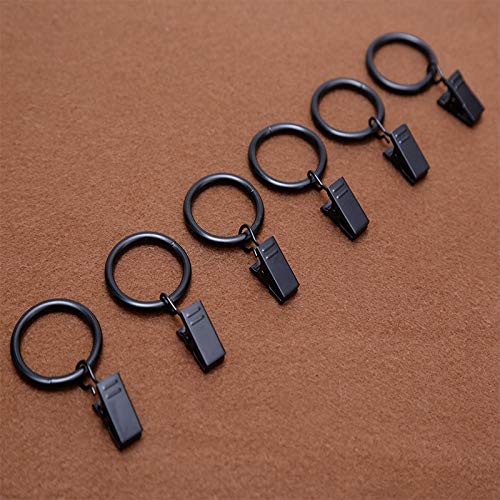 TripleLife Curtain Rings with Clips Strong Metal Decorative Drapery Window Curtain Ring Clips Rustproof Vintage 1 inch Interior Diameter Black Set of 20 (Black) - Thumbnail 3