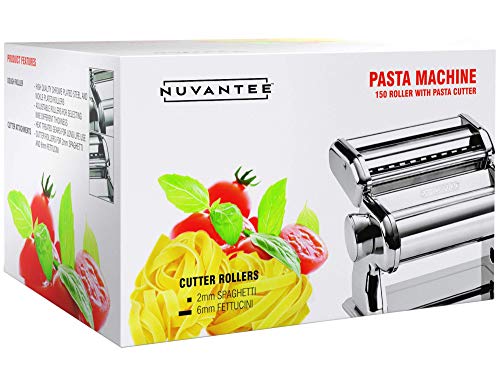 Nuvantee Pasta Maker - Highest Quality Pasta Machine - 150 Roller with Pasta Cutter - 7 Adjustable Thickness Settings (Renewed)