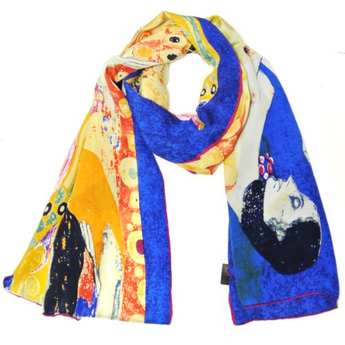 Wrapables Luxurious 100% Charmeuse Silk Long Scarf with Hand Rolled Edges, Gustav Klimt's Hope II