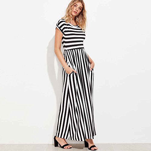 image for Emimarol Women Dress Short Sleeve Dress Striped Full Length Dress Boho