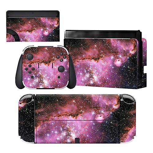 PlayVital Full Set Protective Stickers for Nintendo Switch OLED Model, Customized Vinyl Decal Skins for Switch OLED Console & Joycon & Dock & Grip - Purple Galaxy