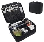Portable Makeup Train Case, FLYMEI Waterproof Cosmetic Organizer Kit Make Up Artist Storage for Cosmetics, Makeup Brush Set, Jewelry, Toiletry And Travel Accessories (Black)