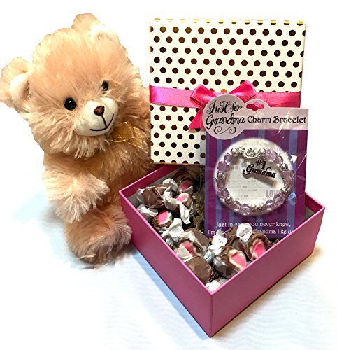 Mother s Gift Candy Tower - Grandmother s Gift - Stuffed Animal & Candy - Stuffed Animal With Tower Of Premium Candies and Gifts For Mom or Grandma! (Candy Tower - Grandma Charm Bracelet)