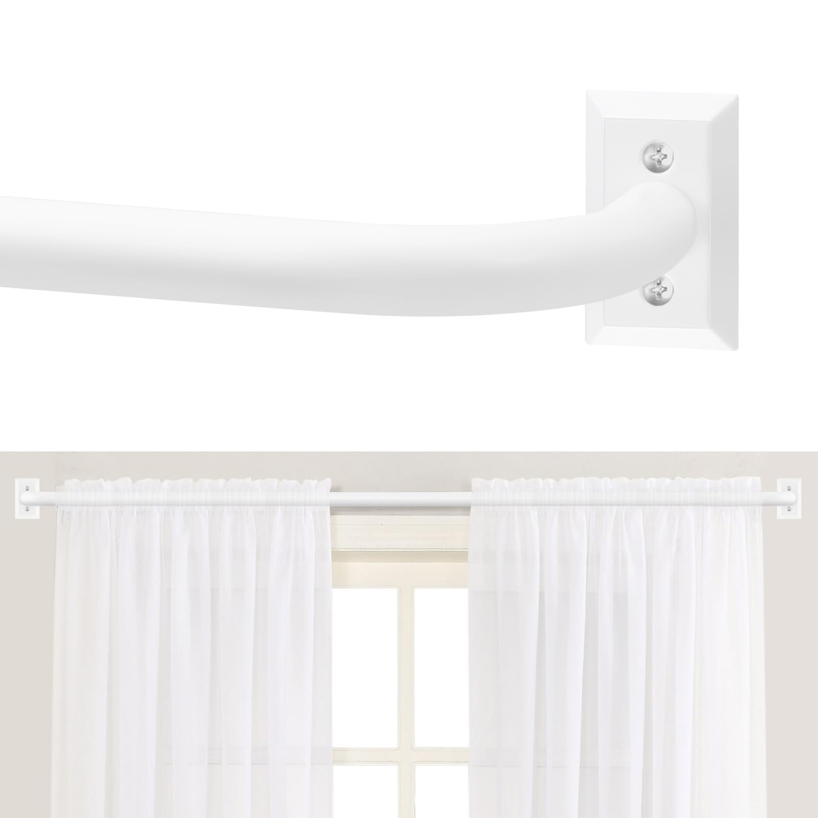 Photo 1 of TANGWIN White Wrap Around Curtain Rods 36 to 72 Inch:Blackout Heavy Duty Adjustable Window Curtain Rod Room Darkening,1Inch Modern Industrial Curved French Return Metal Drapery Rods Easy Install,White