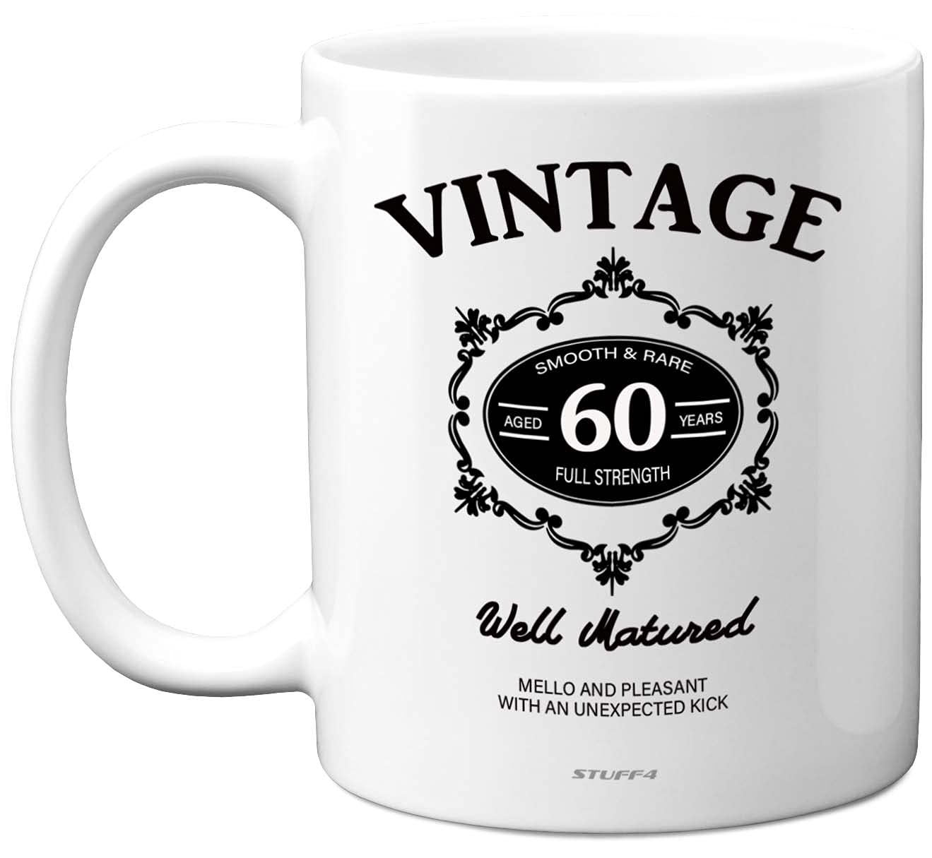 Stuff4 Vintage 60th Birthday Mug with Black Lettering, 11oz Ceramic Dishwasher Safe Premium Mugs, 60th Birthday Gifts for Men, Gifts for a 60 Year Old Man, him
