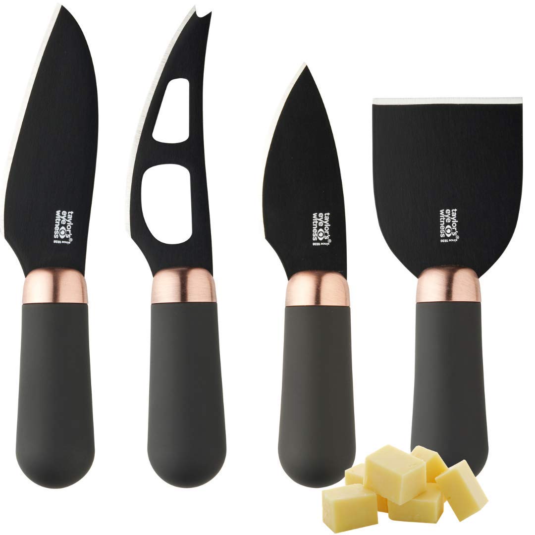 Taylors Eye Witness Cheese Knives - Brooklyn Copper 4 Piece Cheese Knife Set, Hard Ceramic Coated Blades & Ergonomically Designed Soft Grip Handles for Comfort. 2 Year Peace of Mind